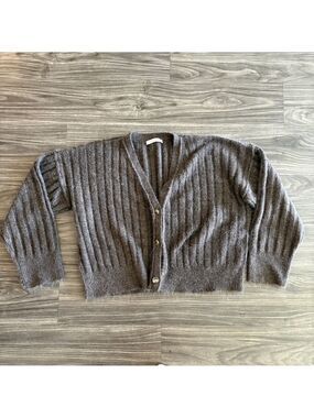 Final Touch Light Brown Ribbed Cardigan Gold Buttons Small